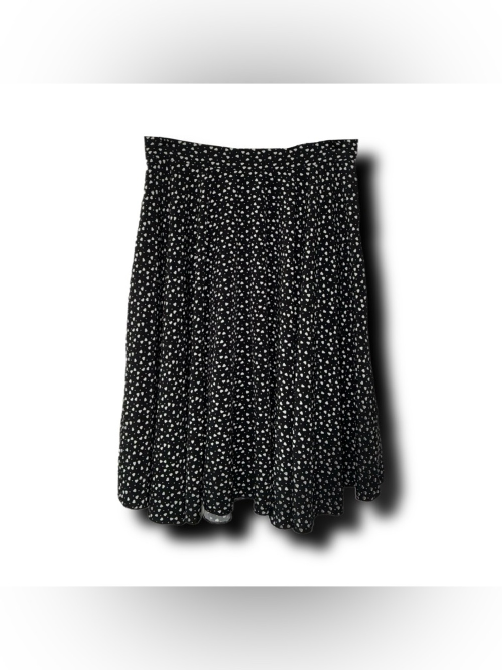 Black & White A-Line Skater Style Heart Print Midi Skirt